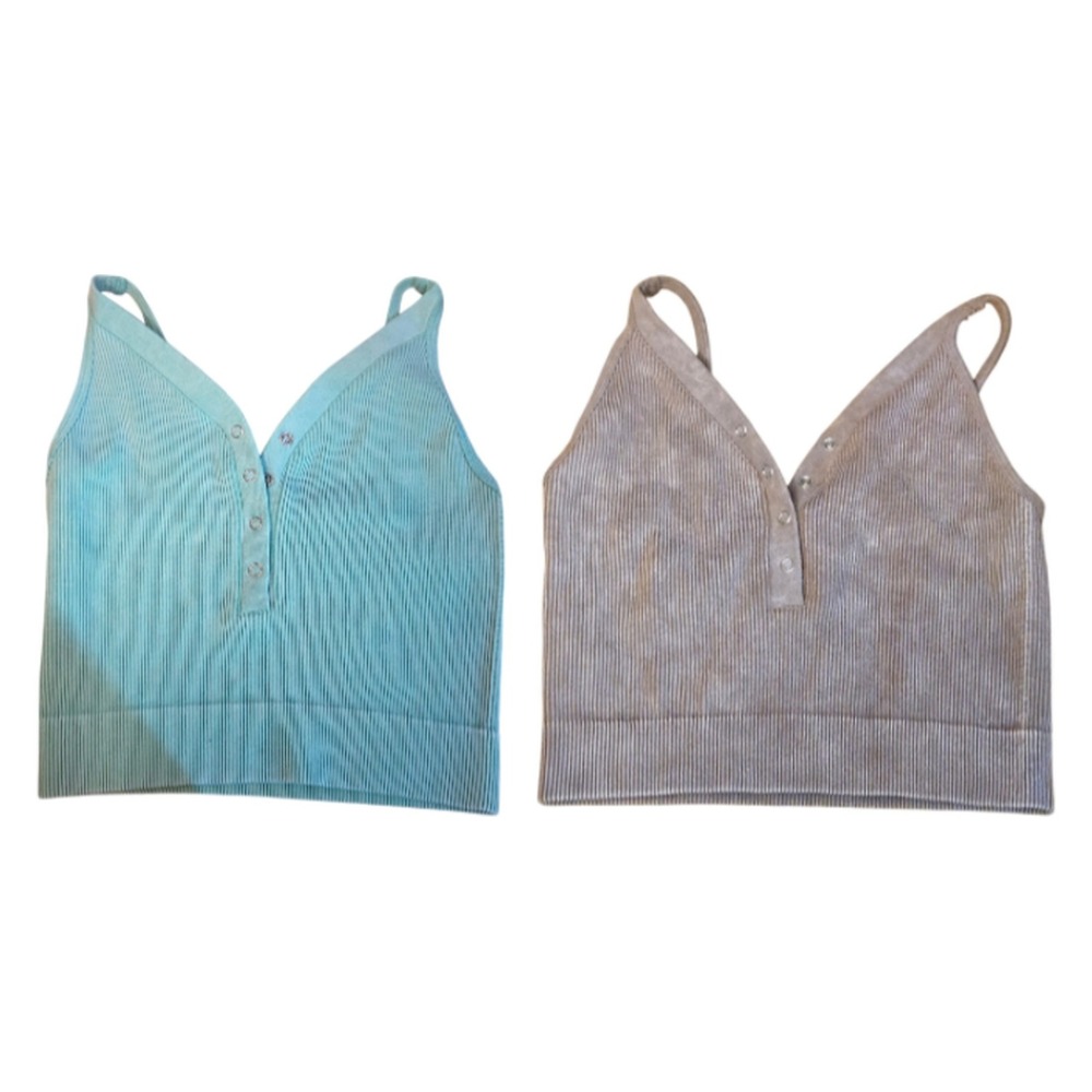 Dynamic Ribbed Seamless Crop Cami Top Set Turquoise‎ Acid Wash Grey 2 Pack
